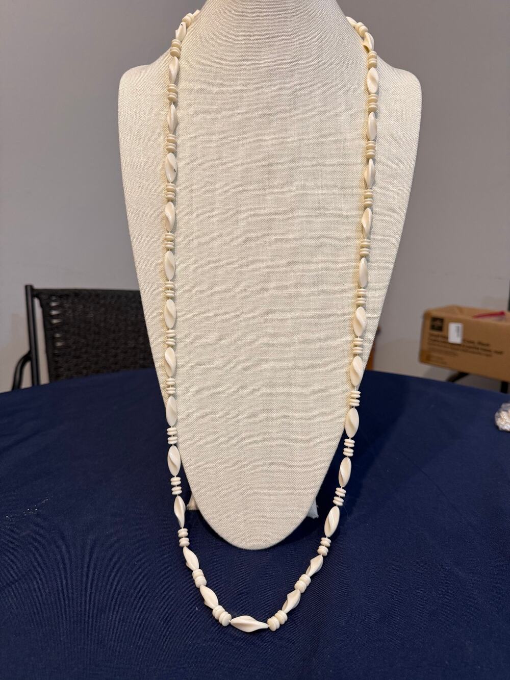 Vintage Long White Lucite Beaded Necklace 44”